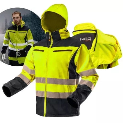 Neo Tool Softshell Hi Vis Work Jacket with Hood - S, M, L, XL, 2XL, 3XL